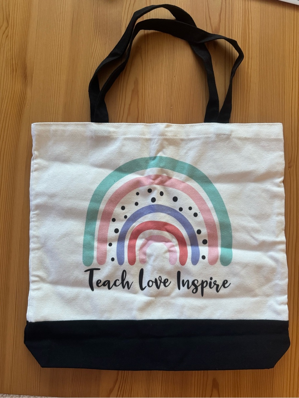 Teach Love Inspire Rainbow Canvas Tote Bag